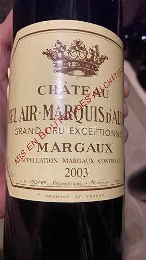 Burdeos Margaux Grand Cru Bel Air-Marquis Aligre 2003