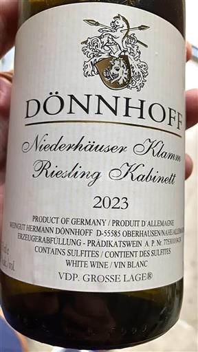 Vin Blanc sec Niederhäuser Klamm Riesling Kabinett Dönnhoff 2023 Allemagne Nahe
