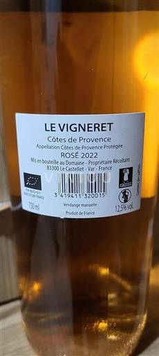Vin Rosé sec Le Vigneret 2022 France Provence Côtes-de-provence