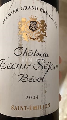Bordeaux Saint-Émilion Premier Grand Cru Classé Beau-Séjour Bécot 2004