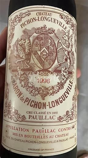 Bordeaux Pauillac Grand Cru Pichon-Longueville Baron de Pichon-Longueville 1998