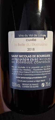 Vin Rouge sec la Belle du Domaine Lysiane et Guy Mabileau 2018 France Vallée de la Loire Saint-Nicolas-De-Bourgueil
