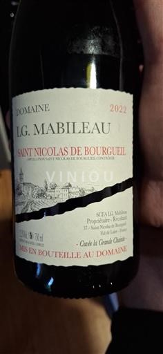 Vin Rouge sec La Grande Chaîne Domaine LG. Mabilleau 2022 France Vallée de la Loire Saint-Nicolas-De-Bourgueil