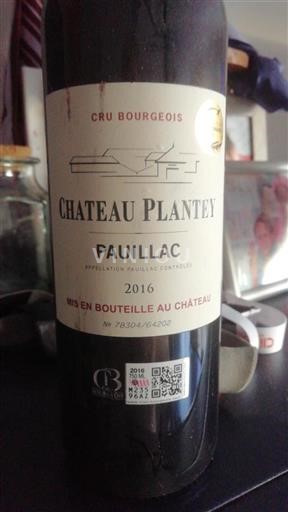 Bordeaux Pauillac Cru Bourgeois Château Plantey 2016