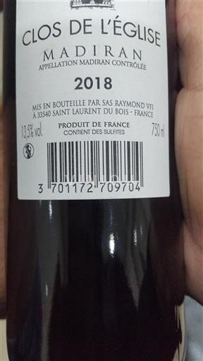 Zuidwest-Frankrijk Madiran Clos de l'Église 2018