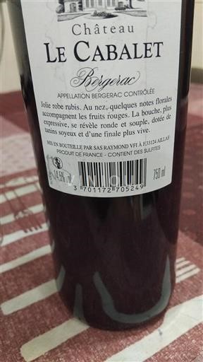 Sudoeste Bergerac Château Le Cabalet 2018