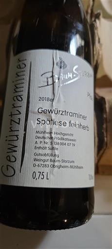 Pfalz Määrittelemätön Weingut Baum-Storzum Gewürztraminer Spätlese feinherb 2018