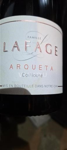 Vin Rouge sec Arqueta Famille Lafage 2019 France Roussillon Collioure AOC