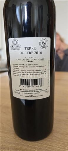 Bordeaux Francs-Côtes-de-Bordeaux Vignobles Arbo Terre de Cerf 2016