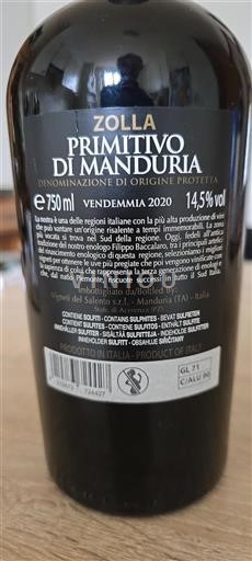 Apulia Wines Primitivo di Manduria Vigneti del Salento Zolla 2020