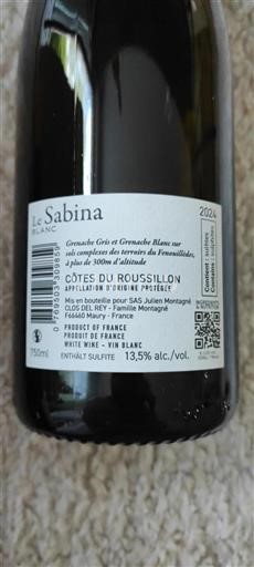 Roussillon Côtes-du-Roussillon Clos del Rey Le Sabina 2024