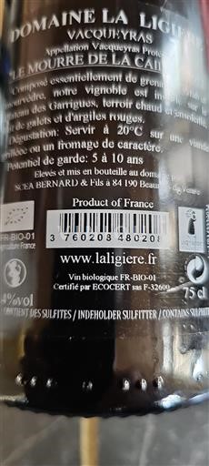 Vin Rouge sec Le Mourre de la Caillère La Ligière 2022 France Vallée du Rhône Vacqueyras