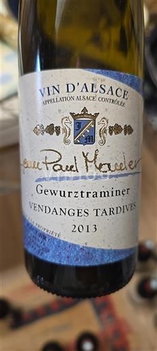 Vin Blanc moelleux Jean Paul Mauler 2013 France Alsace Vendanges Tardives