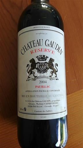 Bordeaux Pauillac Château Gaudin Réserve 2004