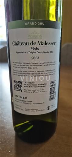 Vaud La Côte AOC Grand Cru Château Malessert 2023