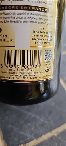 Vin Blanc doux Muscat Alexandrie Non millésimé France Alsace Muscat