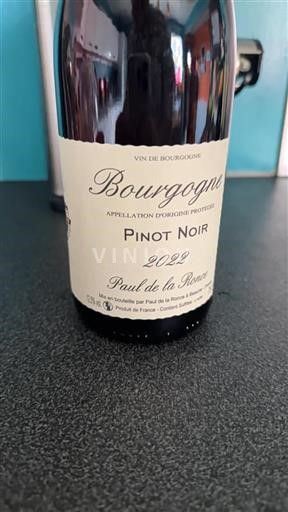 Vin Rouge sec Paul de la Ronce 2022 France Bourgogne AOC