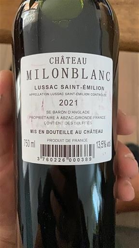 Bordeaux Lussac-saint-émilion Château Milonblanc 2021