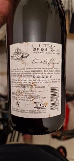 Vin Rouge sec Comte de Ménard Non millésimé France Bourgogne Coteaux bourguignons