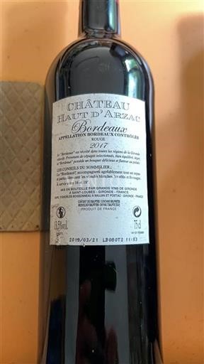 Bordeaux Château Haut Arzac 2017