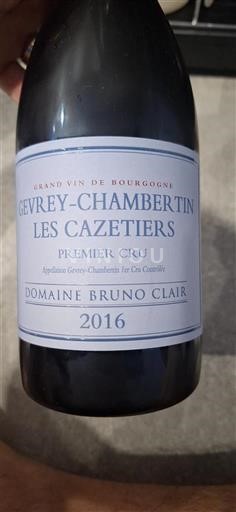 Bourgogne Gevrey-chambertin Premier Cru Domaine Bruno Clair Les Cazetiers 2016