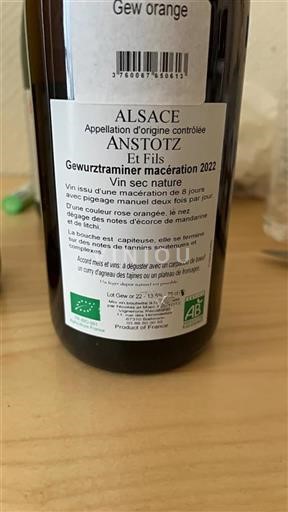 Alsasko Grand Cru Anstotz et Fils Gewurztraminer mac%c3%a9ration 2022