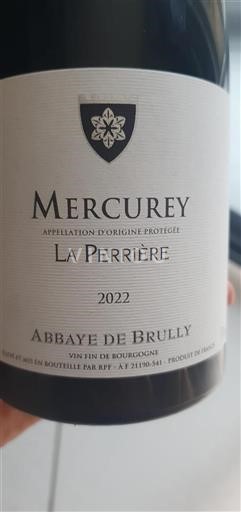 Vin Rouge sec La Perrière Abbaye de Brully 2022 France Bourgogne Mercurey AOC