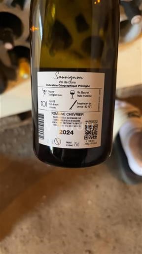 Vin Blanc sec Domaine Chevrier 2024 France Vallée de la Loire Val de Loire