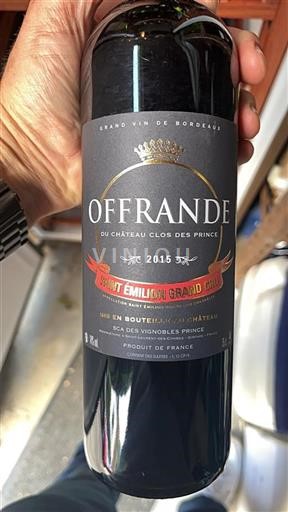 Bordeaux Saint-Émilion Grand Cru Clos des Prince Offrande 2015