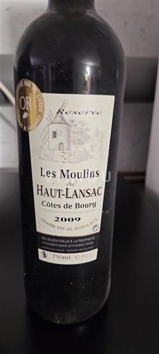 Vin Rouge sec Réserve Les Moulins du Haut-Lansac 2009 France Bordeaux Côtes-de-bourg