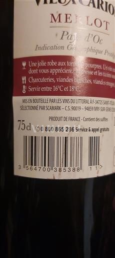 Vin Rouge sec Merlot Vieux Carion 2022 France Languedoc et Roussillon Pays d'oc