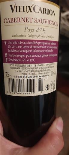 Linguadoca e Rossiglione Paese d'Oc Vieux Carion Cabernet Sauvignon 2022