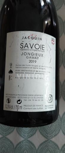 Vin Rouge sec Gamay Domaine Edmond Jacquin & Fils 2019 France Savoie et Bugey Jongieux