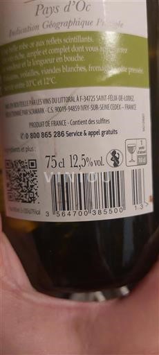 Vin Blanc sec Les Vins du Littoral 2023 France Languedoc et Roussillon Pays d'oc
