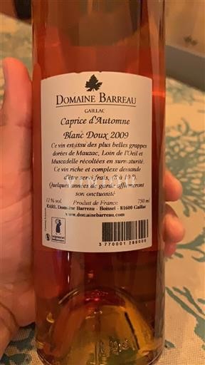 Sydväst Gaillac Domaine Barreau Caprice d'Automne 2009
