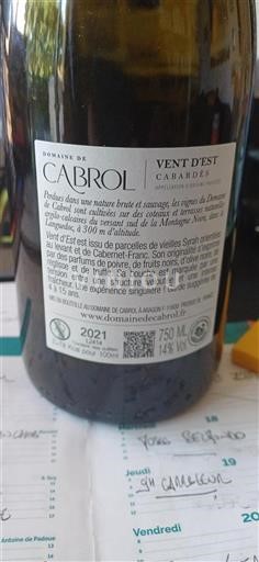 Linguadoca Cabardès Domaine Cabrol Vent D'est 2021