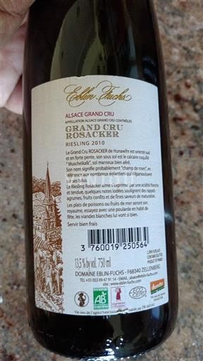 Alsazia Alsazia Grand Cru Grand Cru Domaine Eblin-Fuchs Grand Cru Rosacker 2010
