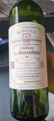 Bordeaux Margaux Cru Artisan Château Les Barraillots 2022