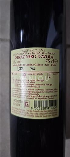 Vin Rouge sec Shiraz Nero d'Avola Cantina Gadoro Non millésimé Italie Sicile