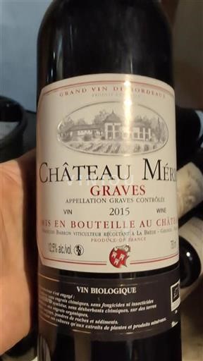 Vin Rouge sec Château Méjean 2015 France Bordeaux Graves AOC