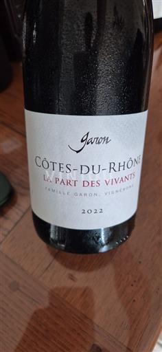 Rhônevallei Côtes-du-rhône Domaine Garon La Part des Vivants 2022
