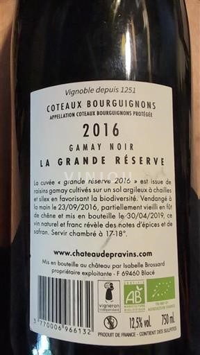 Borgogna Coteaux borgognoni Château Pravins La Grande Réserve 2016