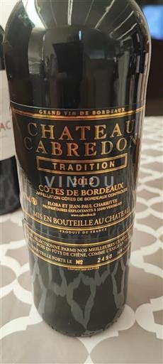 Vin Rouge sec Tradition Château Cabredon 2012 France Bordeaux Côtes-de-Bordeaux AOC