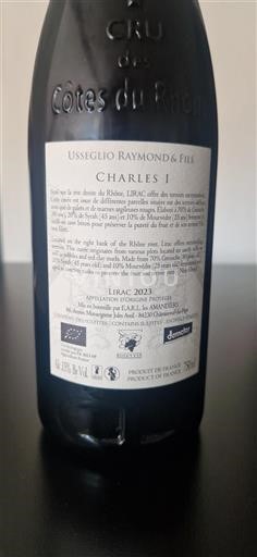 Vin Rouge sec Charles I Usseglio Raymond & Fils 2023 France Vallée du Rhône Lirac