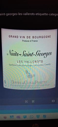 Burgundy Nuits-Saint-Georges Premier Cru Domaine Clos des Poulettes Les Vallerots 2022