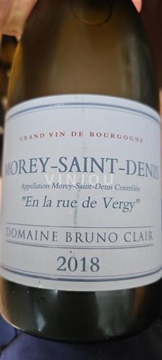 Bourgogne Morey-saint-denis Domaine Bruno Clair En la rue de Vergy 2018