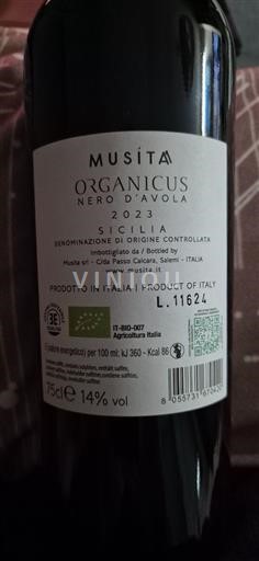 Sicily Musità Organicus Nero d'Avola 2023