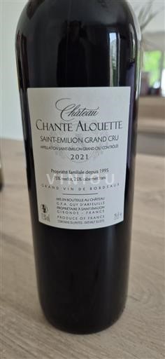 Bordeaux Saint-Émilion Grand Cru Château Chante Alouette 2021
