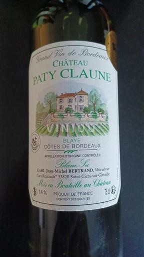 Bordeaux Blaye-côtes-de-bordeaux Château Paty Claune Blanc Sec 2023