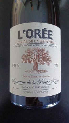 Vin Blanc sec L'Orée de la Berterie Domaine La Roche Bleue 2016 France Vallée de la Loire Coteaux-du-loir